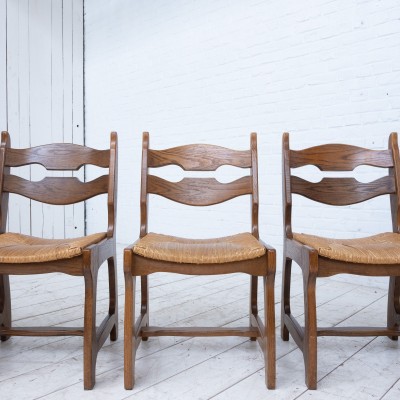 Ensemble de 6 chaises en chêne et paille