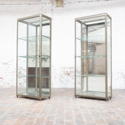 Pair of Art Deco brass display cabinets, 1920s