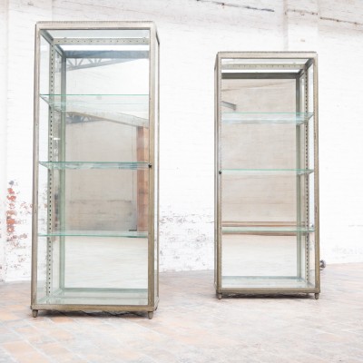 Pair of Art Deco brass display cabinets, 1920s