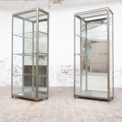 Pair of Art Deco brass display cabinets, 1920s