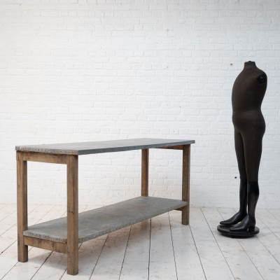 Ancienne table de fleuriste zinc et chêne, 1920