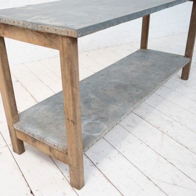 Antique florist’s table in zinc and oak, 1920