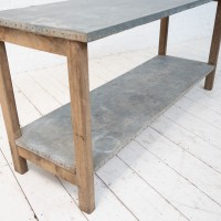 Ancienne table de fleuriste zinc et chêne, 1920