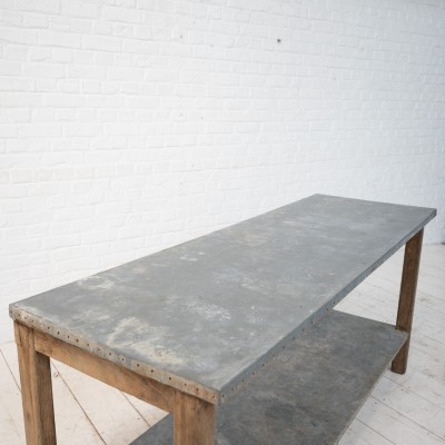 Antique florist’s table in zinc and oak, 1920