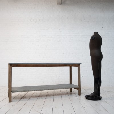 Ancienne table de fleuriste zinc et chêne, 1920