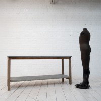 Ancienne table de fleuriste zinc et chêne, 1920