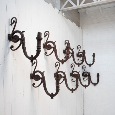 Set of cast iron wall sconces, Paris, 1900