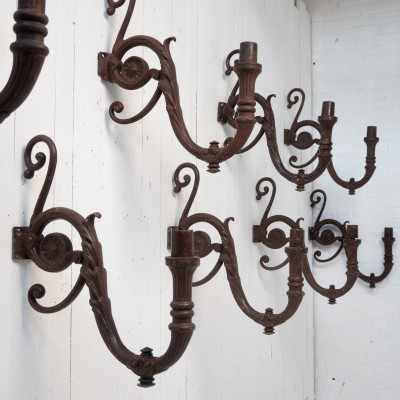 Set of cast iron wall sconces, Paris, 1900