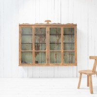 Antique Wall Display Cabinet with 4 Doors and Decorated Pediment – Late 19th Century,