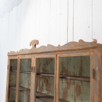 Antique Wall Display Cabinet with 4 Doors and Decorated Pediment – Late 19th Century,