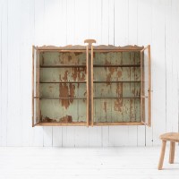 Antique Wall Display Cabinet with 4 Doors and Decorated Pediment – Late 19th Century,