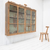 Antique Wall Display Cabinet with 4 Doors and Decorated Pediment – Late 19th Century,