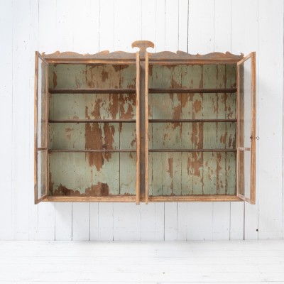 Antique Wall Display Cabinet with 4 Doors and Decorated Pediment – Late 19th Century,