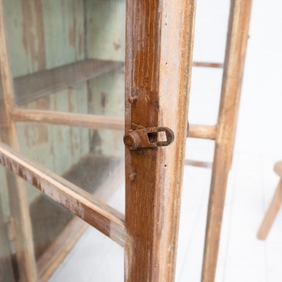 Antique Wall Display Cabinet with 4 Doors and Decorated Pediment – Late 19th Century,