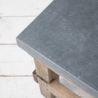 Set of primitive consoles in wood and blue stone