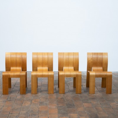 Gijs Bakker 4 Strip chairs and dining table circa 1970