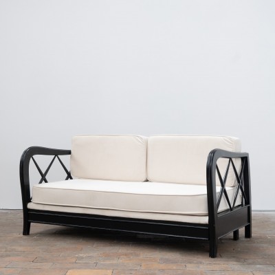 Canapé modulable en velours et bois par Paolo Buffa - 1950