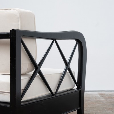 Canapé modulable en velours et bois par Paolo Buffa - 1950