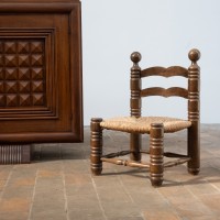 Brutalist Beech and Straw Chair – In the Style of Charles Dudouyt, 20th Century