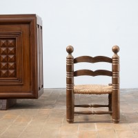 Brutalist Beech and Straw Chair – In the Style of Charles Dudouyt, 20th Century
