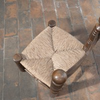 Brutalist Beech and Straw Chair – In the Style of Charles Dudouyt, 20th Century