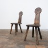 Pair of Antique Folk Art Carved Wooden Chairs – 19th Century