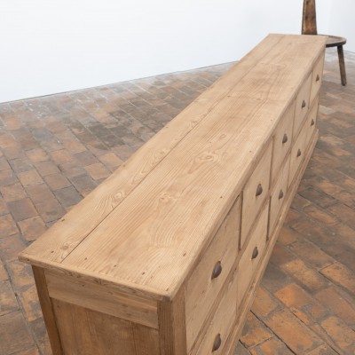 Large Workshop Cabinet in Antique Wood with 10 Drawers