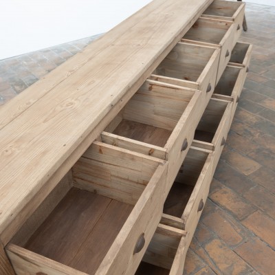 Grand meuble de métier en bois ancien à 10 tiroirs