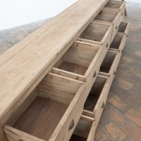 Large Workshop Cabinet in Antique Wood with 10 Drawers