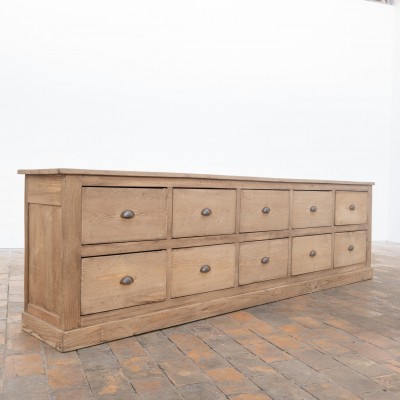 Large Workshop Cabinet in Antique Wood with 10 Drawers