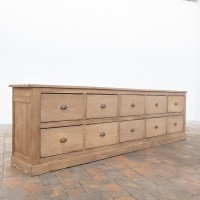 Large Workshop Cabinet in Antique Wood with 10 Drawers