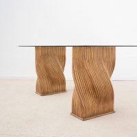 Table de salle à manger ou bureau en verre et bambou 1970 Mc Guire