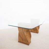 Table de salle à manger ou bureau en verre et bambou 1970 Mc Guire