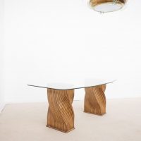 Table de salle à manger ou bureau en verre et bambou 1970 Mc Guire