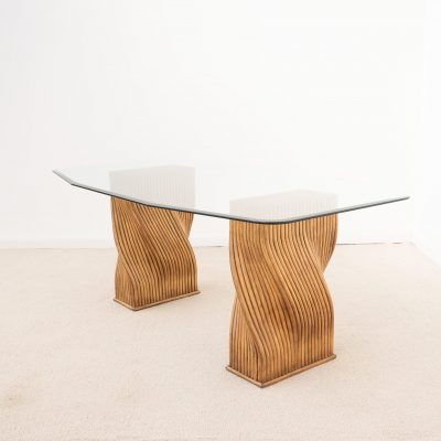 Table de salle à manger ou bureau en verre et bambou 1970 Mc Guire