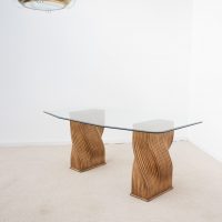 Table de salle à manger ou bureau en verre et bambou 1970 Mc Guire