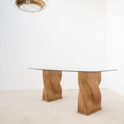 Table de salle à manger ou bureau en verre et bambou 1970 Mc Guire