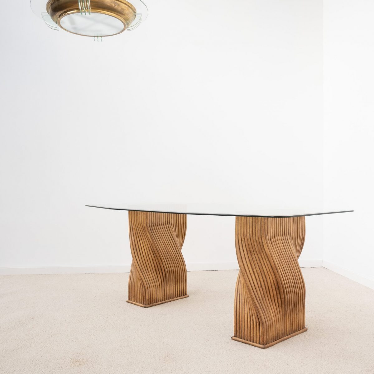 Table de salle à manger ou bureau en verre et bambou 1970 Mc Guire