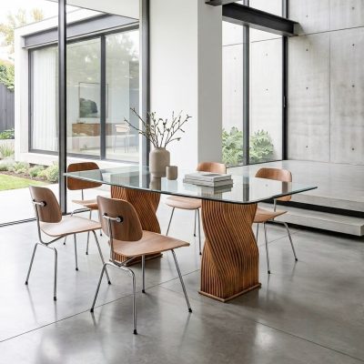 Table de salle à manger ou bureau en verre et bambou 1970