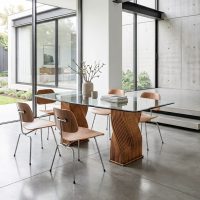 Table de salle à manger ou bureau en verre et bambou 1970