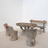 Ensemble de jardin en béton imitation tronc d’arbre - 1970