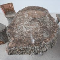 Ensemble de jardin en béton imitation tronc d’arbre - 1970