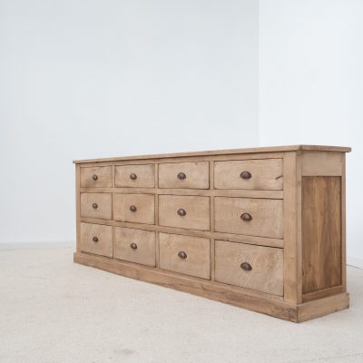 Large Workshop Cabinet in Antique Wood with 12 Drawers