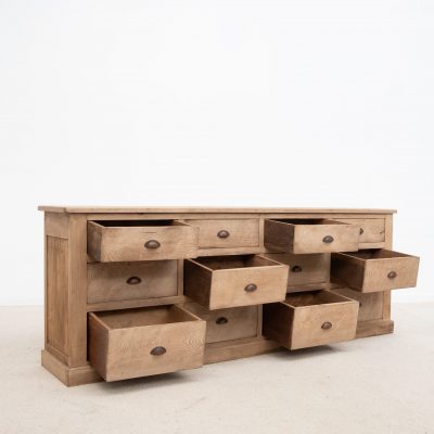Large Workshop Cabinet in Antique Wood with 12 Drawers