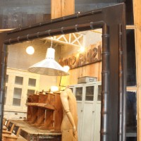 Large  french wooden shop mirror 1950