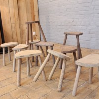 French Small tripod wooden milking stool