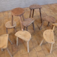 French Small tripod wooden milking stool