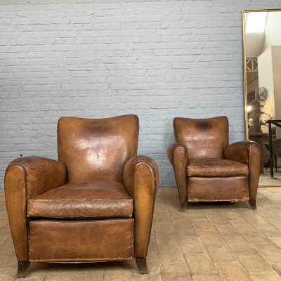 Pair of leather club armchairs 1930 french