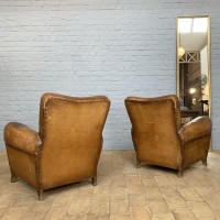 Pair of leather club armchairs 1930 french