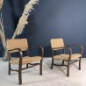 Paire de fauteuils en bois et corde 1960